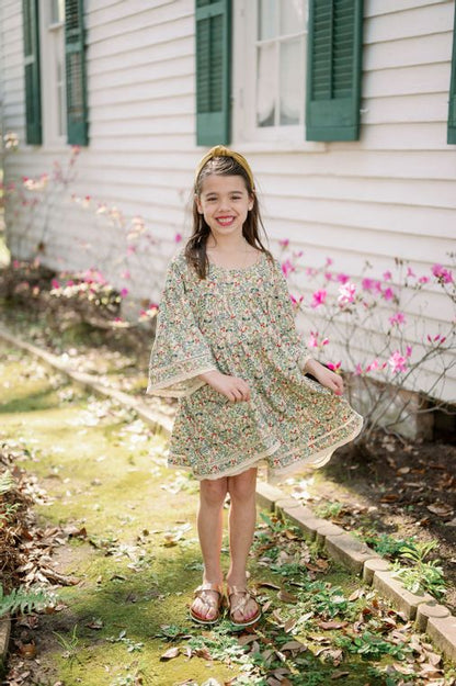 Emma Grace Shoppe: Organic Cotton Multi-Tiered Boho Dress- Spring Floral