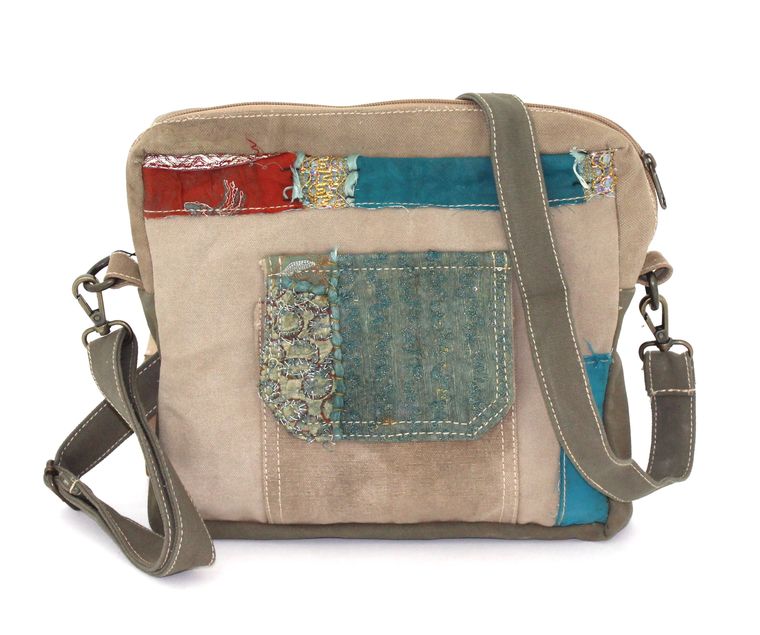 RECYCLED MILITARY TENTw VINTAGE FABRIC /CROSSBODY #17