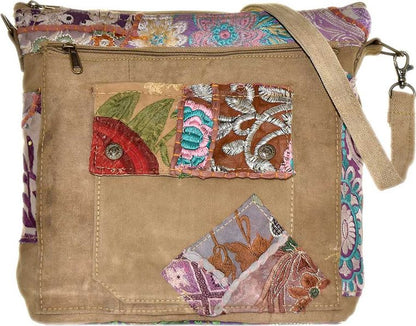 Recycled Military Tent Crossbody with Vintage Fabric Trim