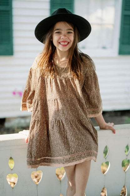 Emma Grace Shoppe: Organic Cotton Multi Tiered Boho Dress-Leopard