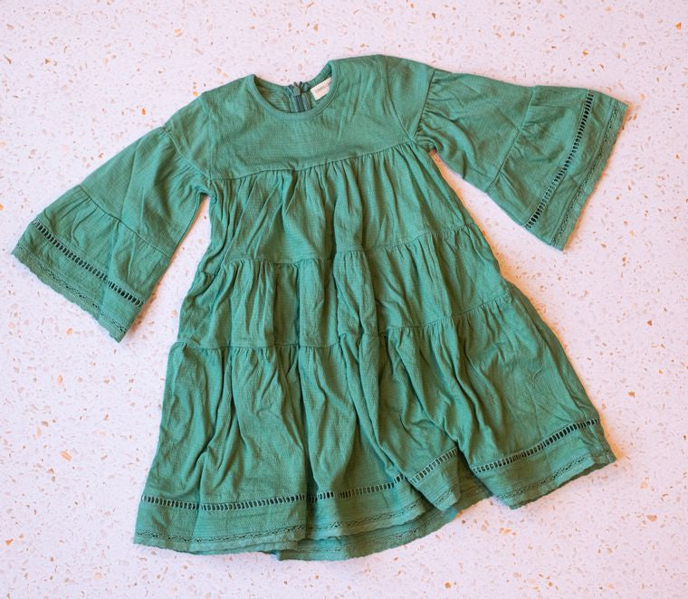 Emma Grace Shoppe: Organic Cotton Multi-Tiered Boho Dress-Pine