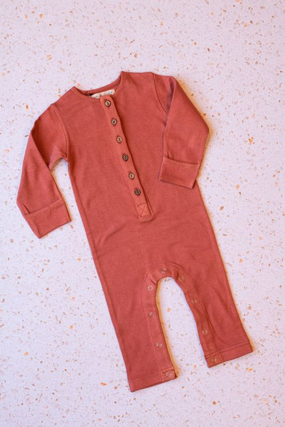 Emma Grace Shoppe- 100% Organic Long sleeve Coverall - Terracotta
