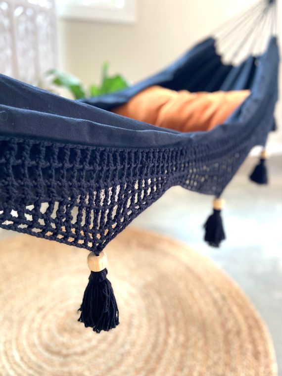Boho Black Style Corchet Cotton Hammock