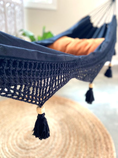 Boho Black Style Corchet Cotton Hammock