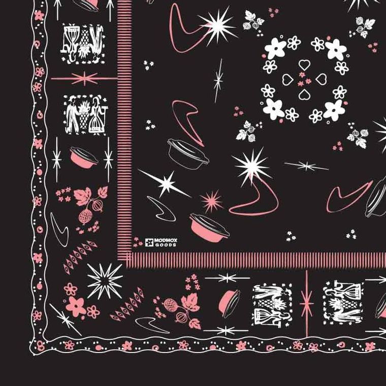 BANDANA - Mid Century Pyrex Theme vintage lovers fun boomerangs and starbursts 22in 100% cotton