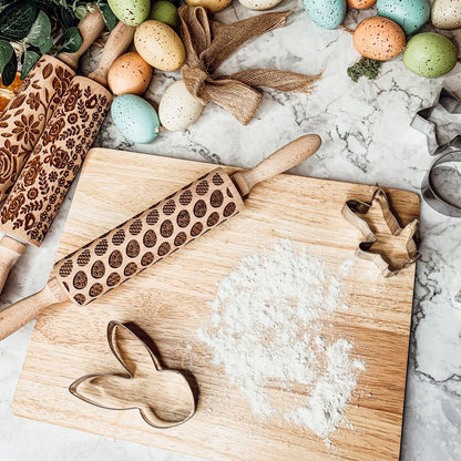 Easter & Spring Embossed Rolling Pin & Cookie Cutter Gift Set, Easter Cookie Baking
