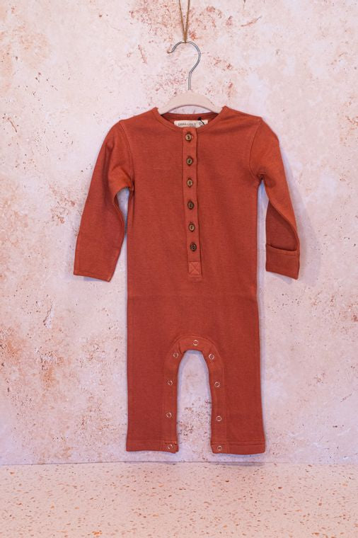 Emma Grace Shoppe- 100% Organic Long sleeve Coverall - Terracotta