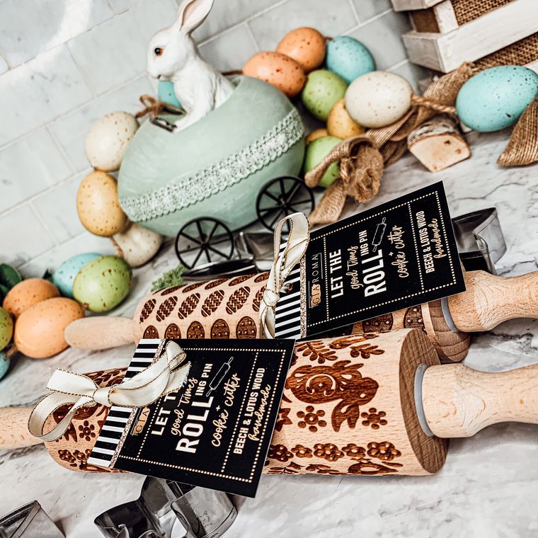 Easter & Spring Embossed Rolling Pin & Cookie Cutter Gift Set, Easter Cookie Baking