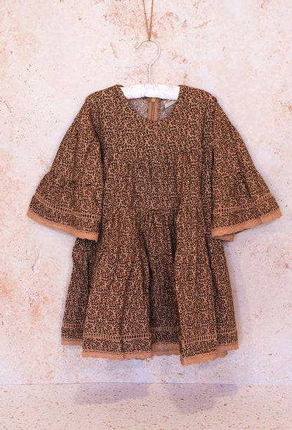 Emma Grace Shoppe: Organic Cotton Multi Tiered Boho Dress-Leopard