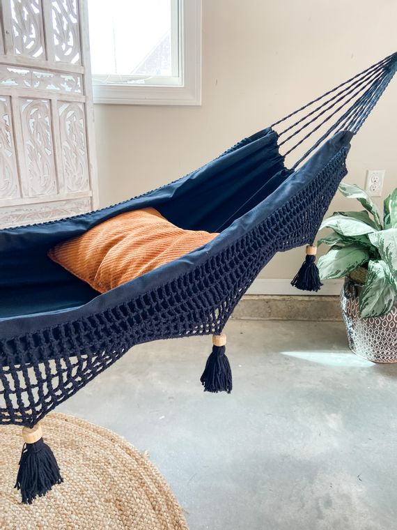 Boho Black Style Corchet Cotton Hammock