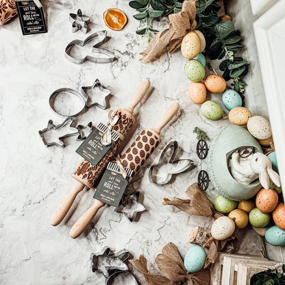 Easter & Spring Embossed Rolling Pin & Cookie Cutter Gift Set, Easter Cookie Baking