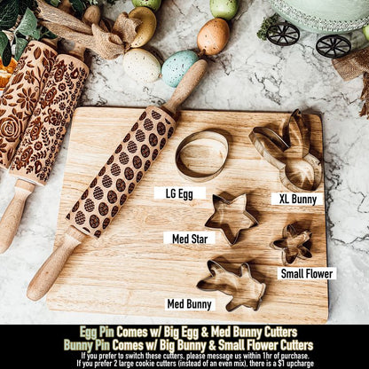 Easter & Spring Embossed Rolling Pin & Cookie Cutter Gift Set, Easter Cookie Baking