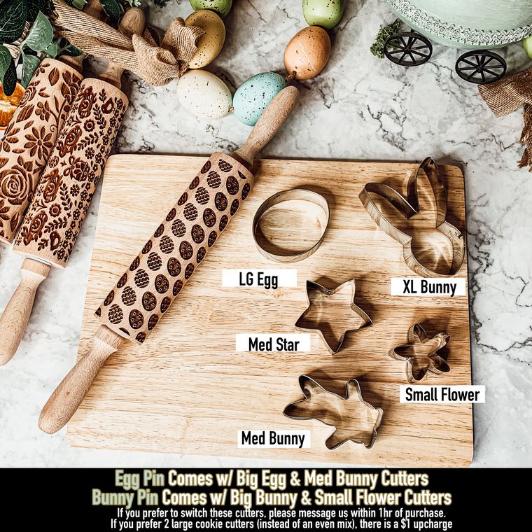 Easter & Spring Embossed Rolling Pin & Cookie Cutter Gift Set, Easter Cookie Baking