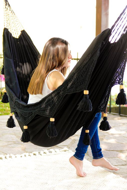 Boho Black Style Corchet Cotton Hammock