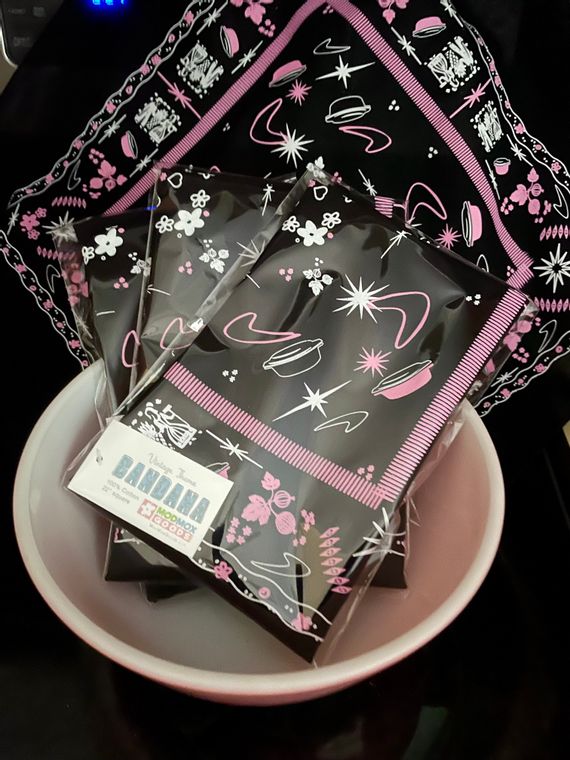 BANDANA - Mid Century Pyrex Theme vintage lovers fun boomerangs and starbursts 22in 100% cotton