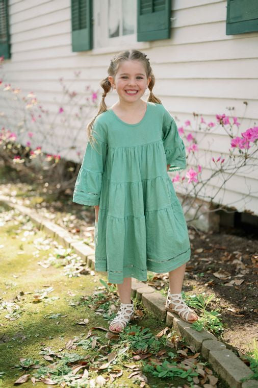 Emma Grace Shoppe: Organic Cotton Multi-Tiered Boho Dress-Pine