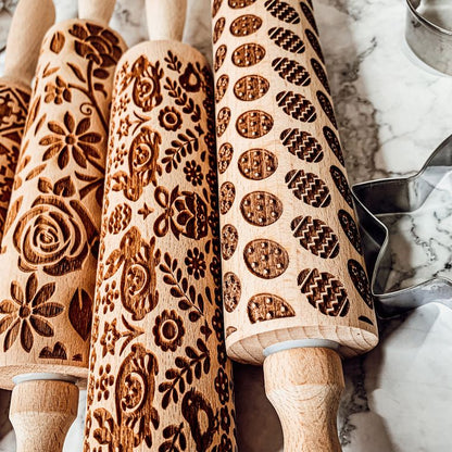 Easter & Spring Embossed Rolling Pin & Cookie Cutter Gift Set, Easter Cookie Baking