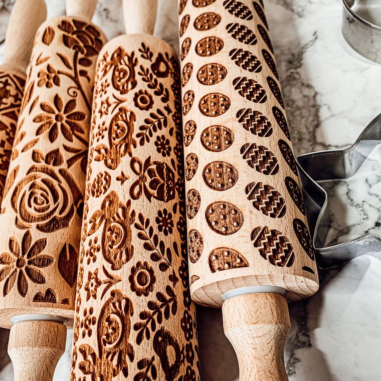 Easter & Spring Embossed Rolling Pin & Cookie Cutter Gift Set, Easter Cookie Baking