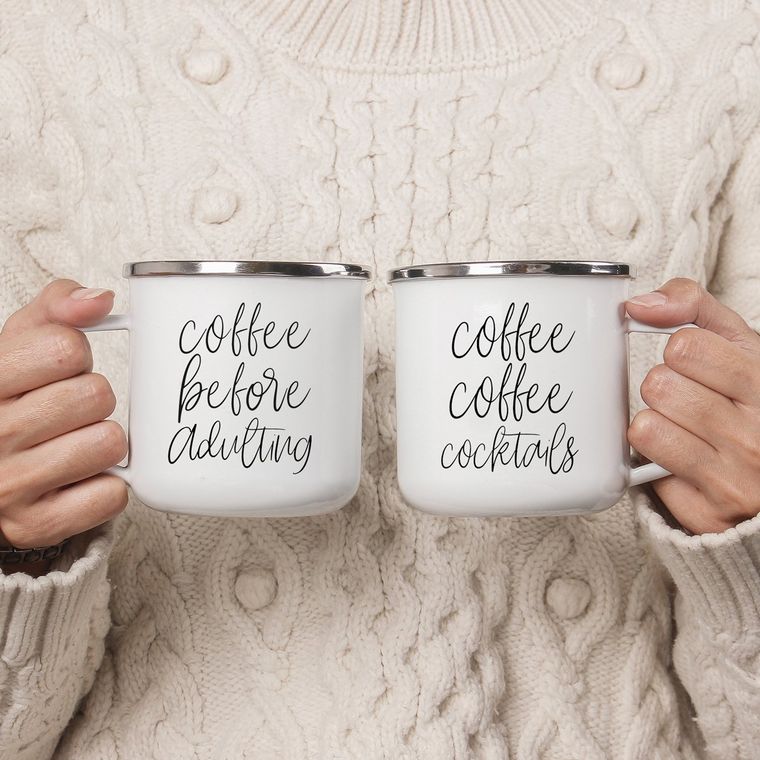 Farmhouse Style Kitchen Decor, Modern Coffee Mugs With Funny Quotes, Mom Humor, 18oz Metal, USA Made