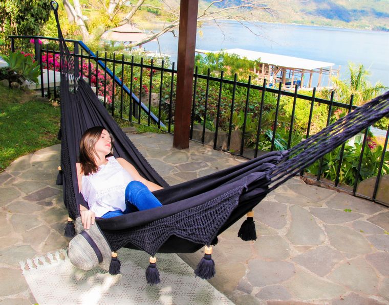 Boho Black Style Corchet Cotton Hammock