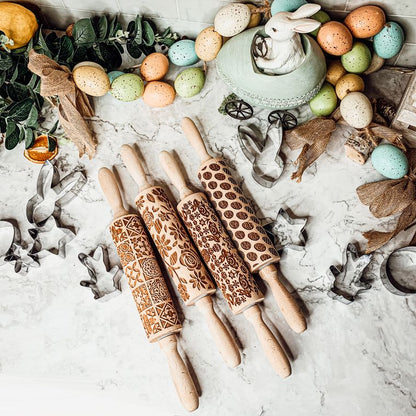 Easter & Spring Embossed Rolling Pin & Cookie Cutter Gift Set, Easter Cookie Baking