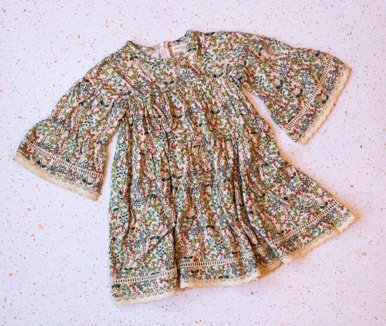 Emma Grace Shoppe: Organic Cotton Multi-Tiered Boho Dress- Spring Floral