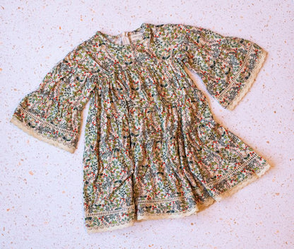 Emma Grace Shoppe: Organic Cotton Multi-Tiered Boho Dress- Spring Floral