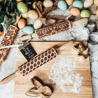 Easter & Spring Embossed Rolling Pin & Cookie Cutter Gift Set, Easter Cookie Baking