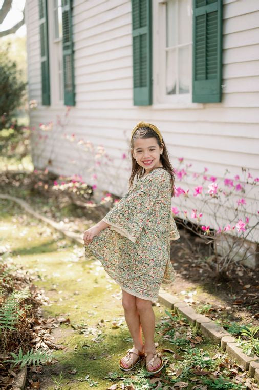 Emma Grace Shoppe: Organic Cotton Multi-Tiered Boho Dress- Spring Floral
