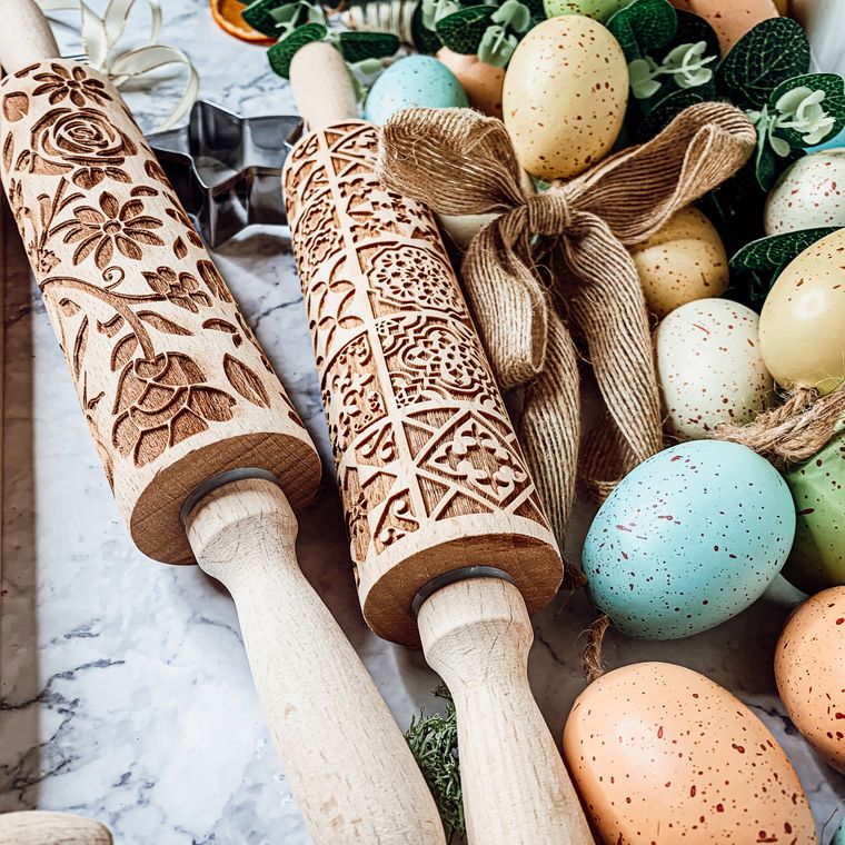 Easter & Spring Embossed Rolling Pin & Cookie Cutter Gift Set, Easter Cookie Baking